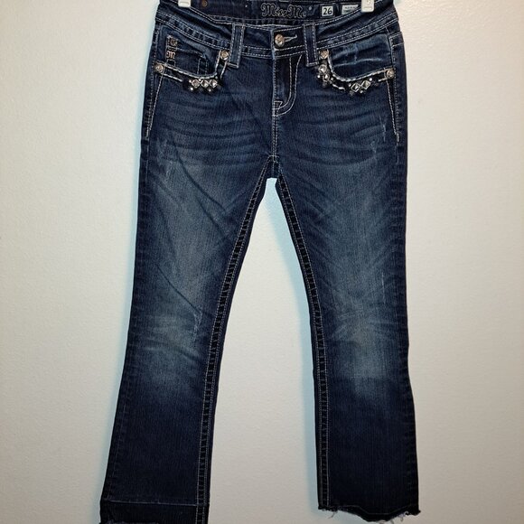 Miss Me Mid-rise Boot Jeans With Embroidery,Riveting, Rhinestones &Flap Pockets - Picture 11 of 14